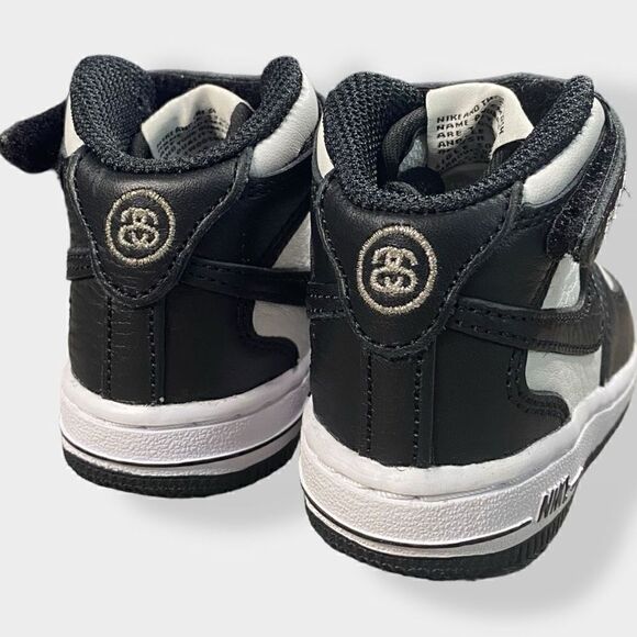 Nike x Stussy Air Force 1 Mid TD Black / White Toddler size 4C DN4160-002 New - Picture 8 of 12
